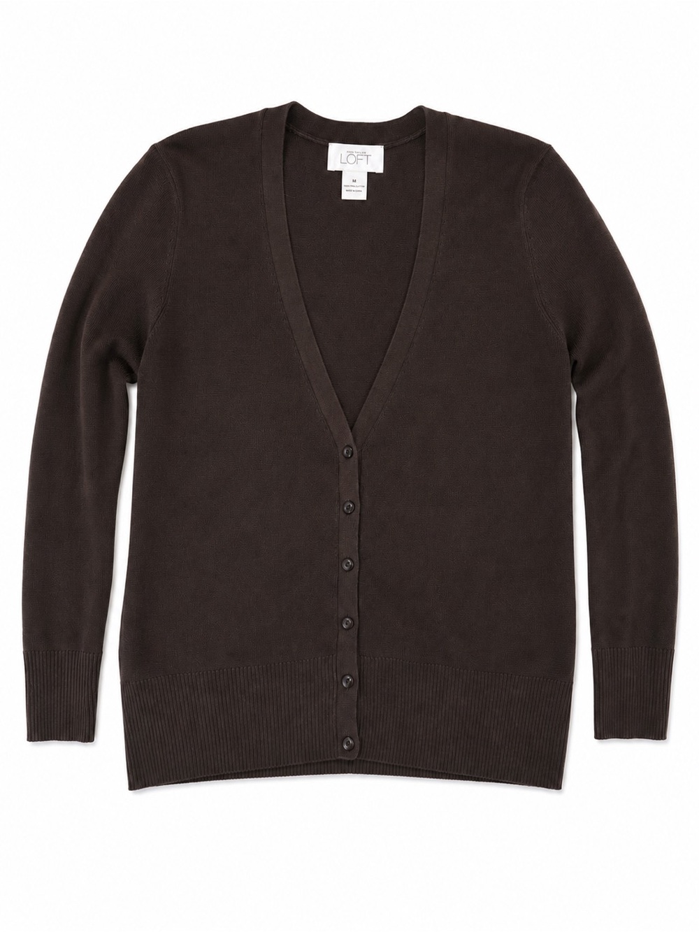 LOFT Brown Pima Cotton V-Neck Cardigan Sweater Size Medium